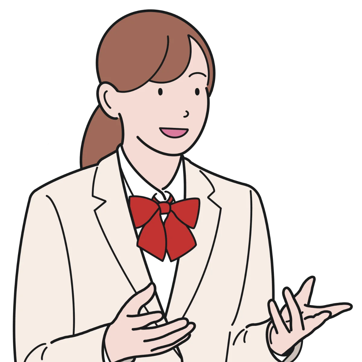 身振りを交えて話す受験者のイラスト