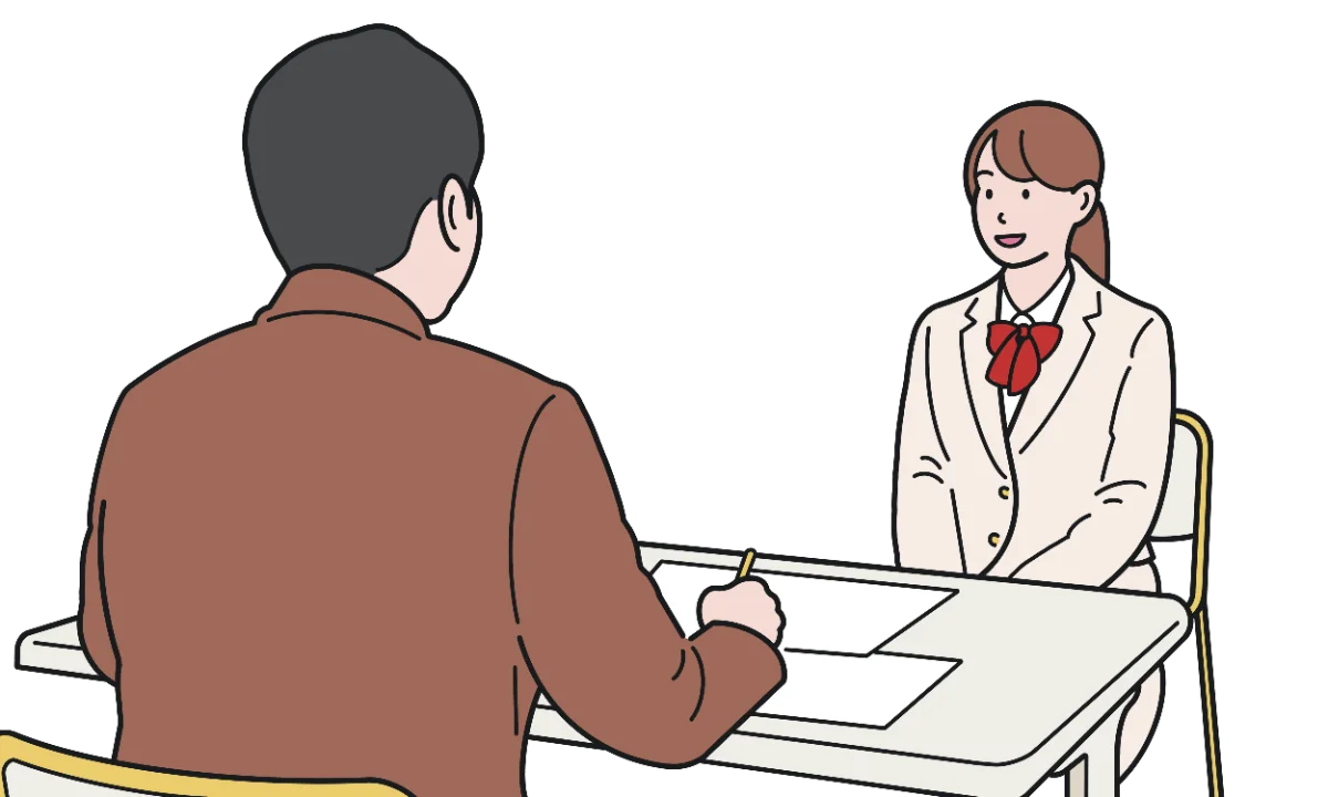 面接官と向かい合って座る受験者のイラスト